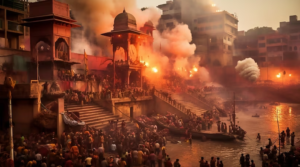 A view of the Kashi Vishwanath Temple, a Hindu temple dedicated to Lord Shiva, in Varanasi, India.